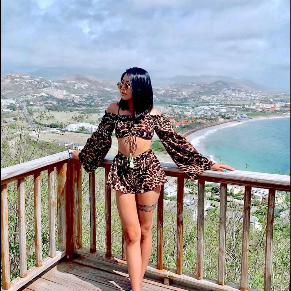 Leopard Off the Shoulder Crop Top Flare Sleeves
